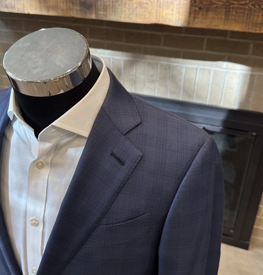 Ermenegildo Zegna mens 38S navy blue plaid Trofeo wool 2-button sport coat EUC - Image 2 of 4