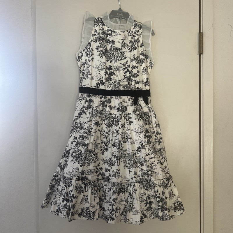 NWT Girl Janie And Jack Sz 10 Black White Toile Sundress Floral Country Scene