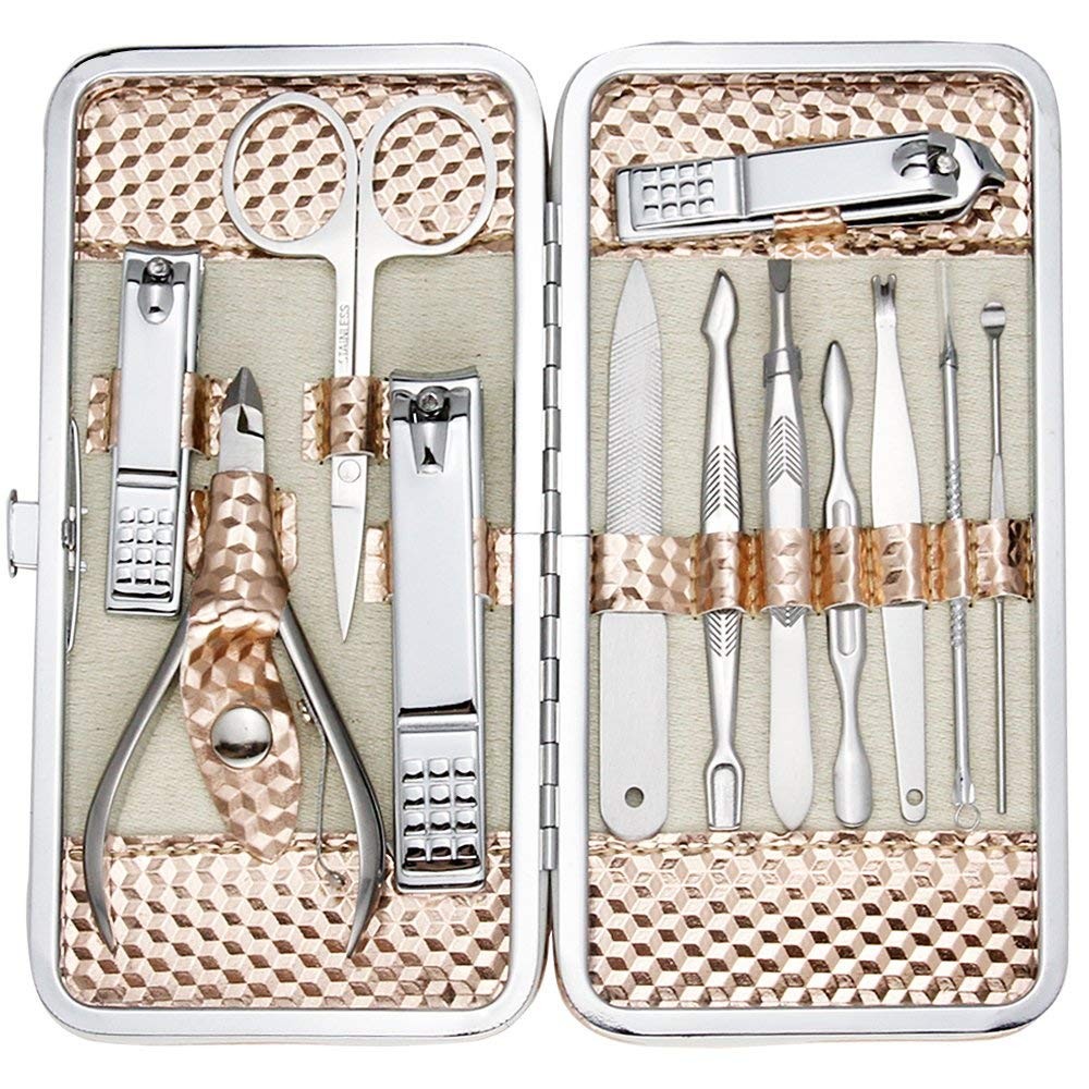Professional Manicure Pedicure Nail Care Grooming Kit with Travel Case Rose Gold