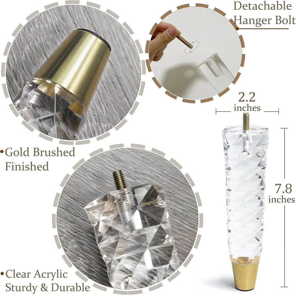 Paquete de 4 patas de mueble de acrílico con patrón de diamante para sofá de repuesto Foto 2 de 2