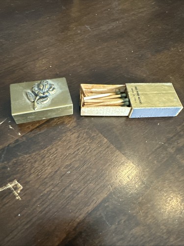 Vintage Brass Antique Match Box With Matches 