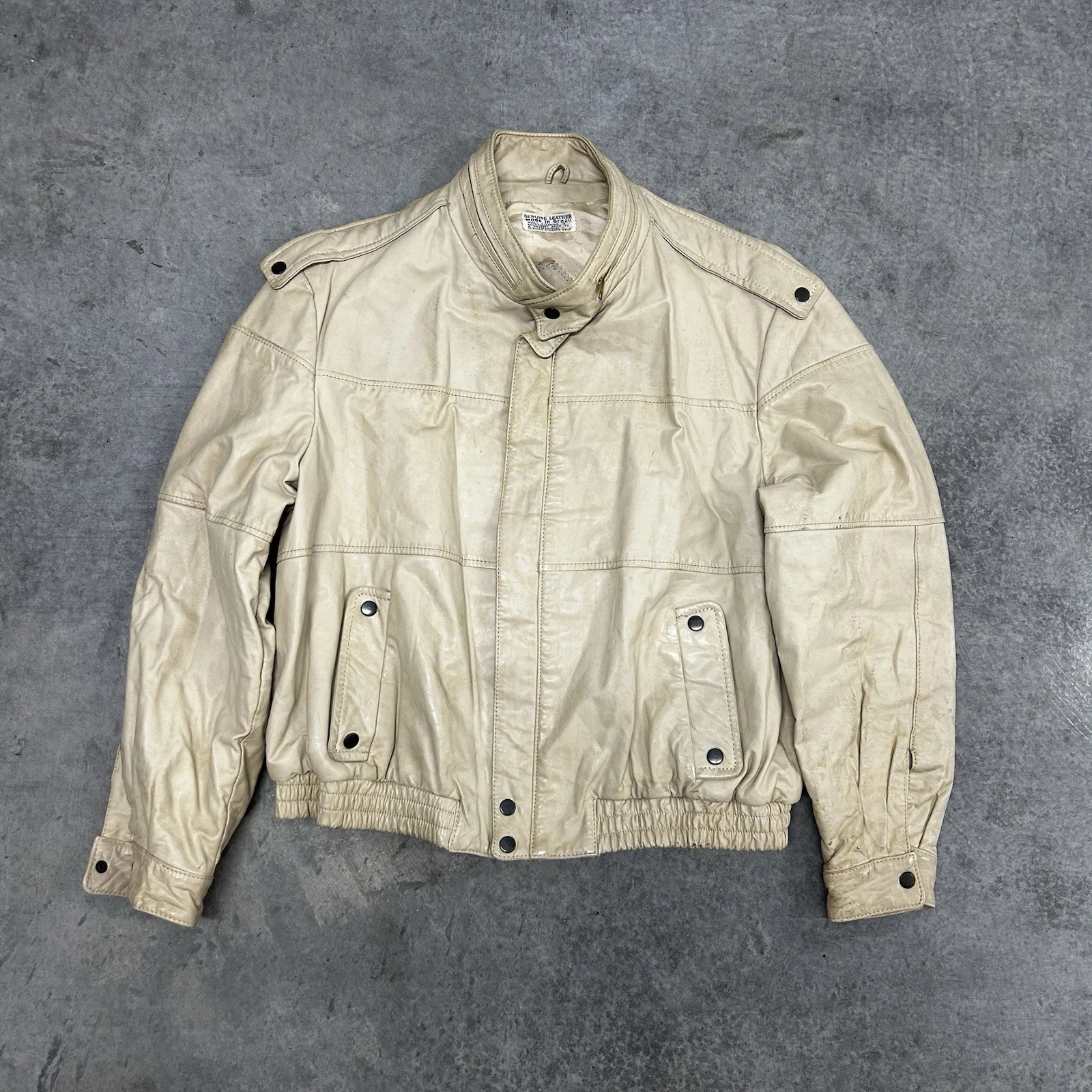 Vintage Jacket Bomber Mens Medium Khaki Zip Pocket Brazil Genuine Leather
Opens in a new window or t