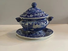 Historical Staffordshire Grapevine Border Gravy Tureen Tray English View