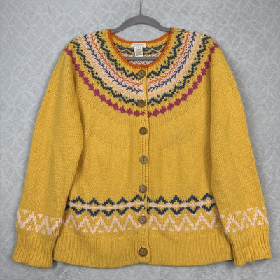 #ad Sundance Cardigan Sweater Womens M Wool Cashmere Blend Yellow Fair Isle Nordic $58.00