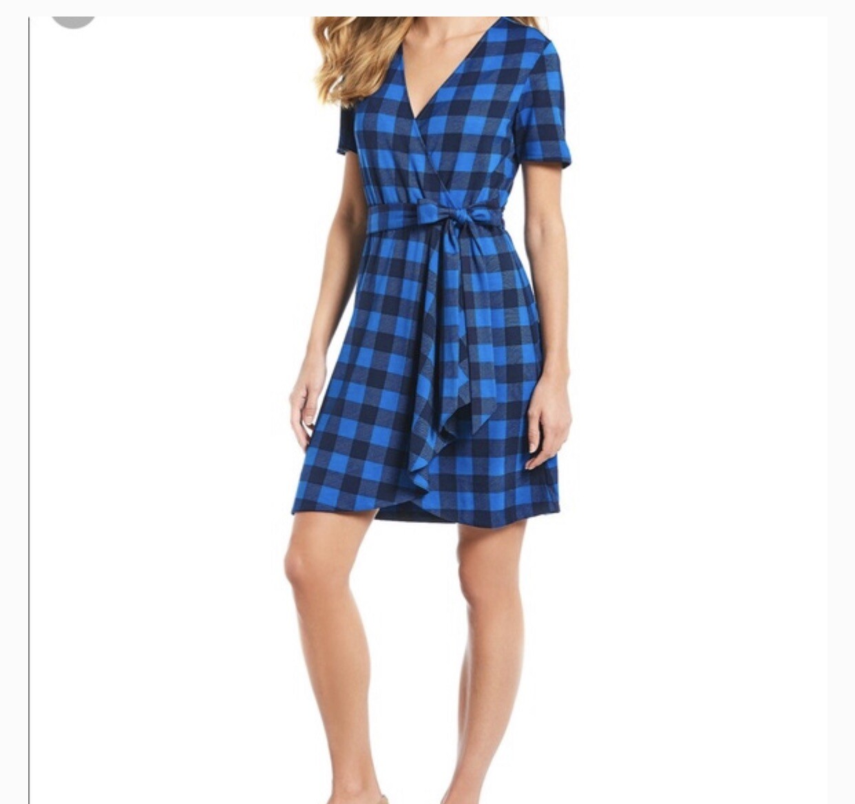 Draper James Wrap Dress Size Small Blue Navy Buffalo Check Plaid Short