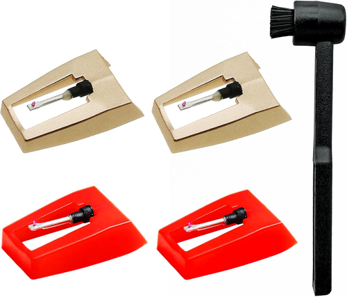 4 Pack Turntable Needles + Stylus Brush Compatible W/Crosley Victrola 1Byone Jen