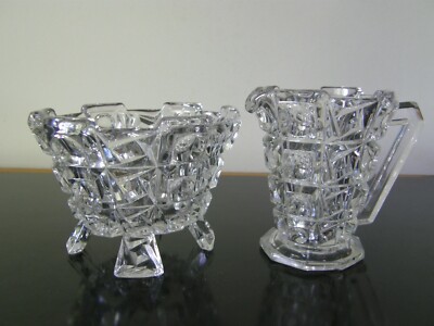 Alternating Pattern Fish Eye Lens & Tilted Triangular Block Creamer & Sugar EX!