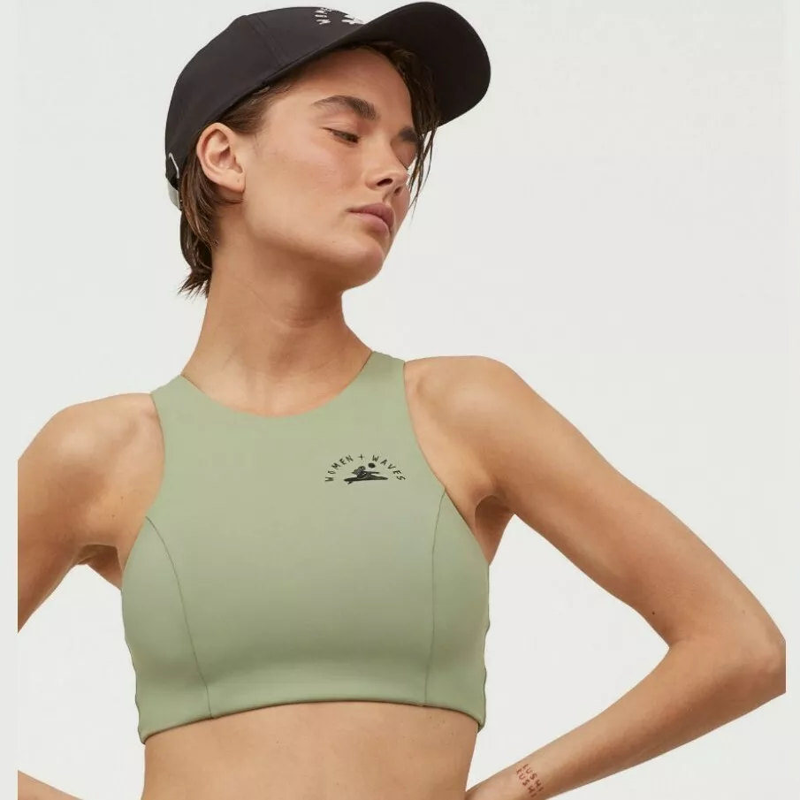 NWT sz2 H M X Women Waves Athletic Surf Swim Top SOLD OUT Green Zippered