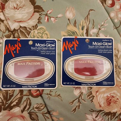 VINTAGE MAX FACTOR MAXI-GLOW TOUCH ON CREAM BLUSH PINKBERRY 7 & ROSEBERRY 10 USA