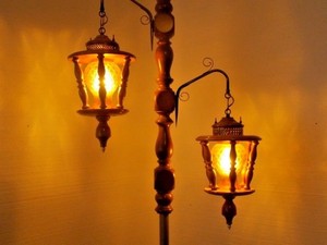 Amber Gl Wood Nautical Hurricane Swag Vintage 3 Way Switch Tension Pole Lamp Ebay Amber Gl Wood Nautical Hurricane