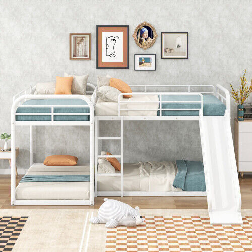 Full and Twin Size L-Shaped Bunk Bed with Slide and Short Ladder For Home School - Picture 26 of 34
