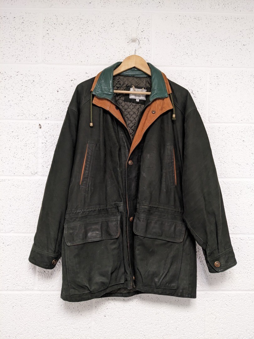 Moda in Pelle Leather Suede Jacket Black Green Vintage - Size M