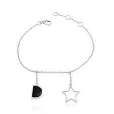 Black Onyx Gemstone Sterling Silver Star & Moon Designer Chain Bracelets