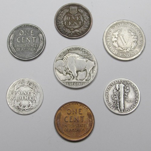 7 Classic old US coins collection - silver dimes, nickels, pennies - set / lot - Picture 3 of 3