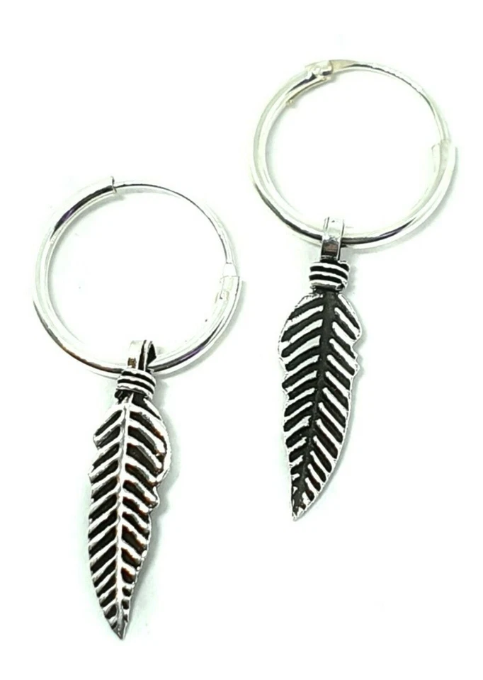 Pendiente aro pluma plata esterlina 925 fino para hombre nuevo estilo Huggie x 2 Foto 4 de 4