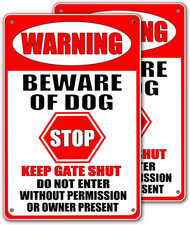 Beware of Dog Sign 2 Pack - Metal Dog Signs for Fence, Garden Warning 8X12 Inch