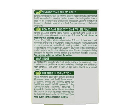 20 Compresse Senokot 7,5mg Adulto - Senna Frutta - Stitichezza - Sollievo Pernottamento - Foto 7 di 8