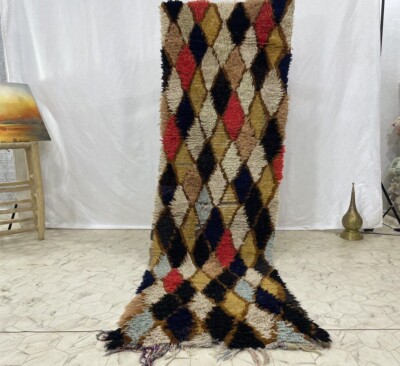 Vintage Moroccan handmade 2'6''x8'3'' Bohemian Berber Geometric Colorful Runner