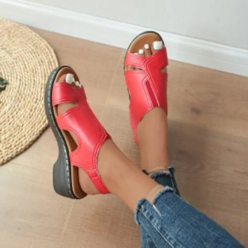Orthopädische Damen-Sandalen niedriger Keilabsatz Sommer Freizeit Pantoletten Lederschuhe - Bild 7 von 20