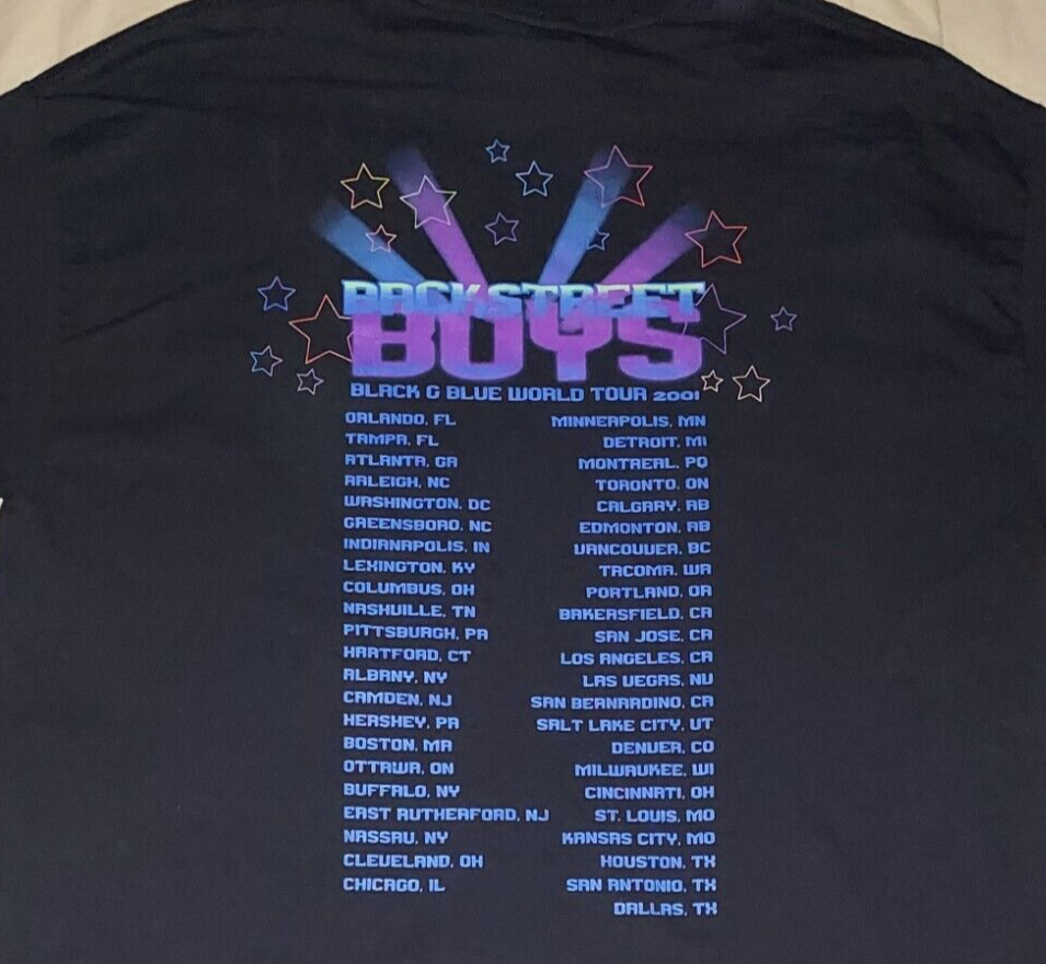 VTG 2001 BACKSTREET BOYS BLACK & BLUE TOUR T SHIRT XL CONCERT Y2K