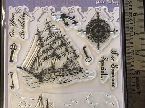 Ship clipper harbour scene compass Plain Sailing Hunkydory clear craft stamp set - Picture 3 of 7
