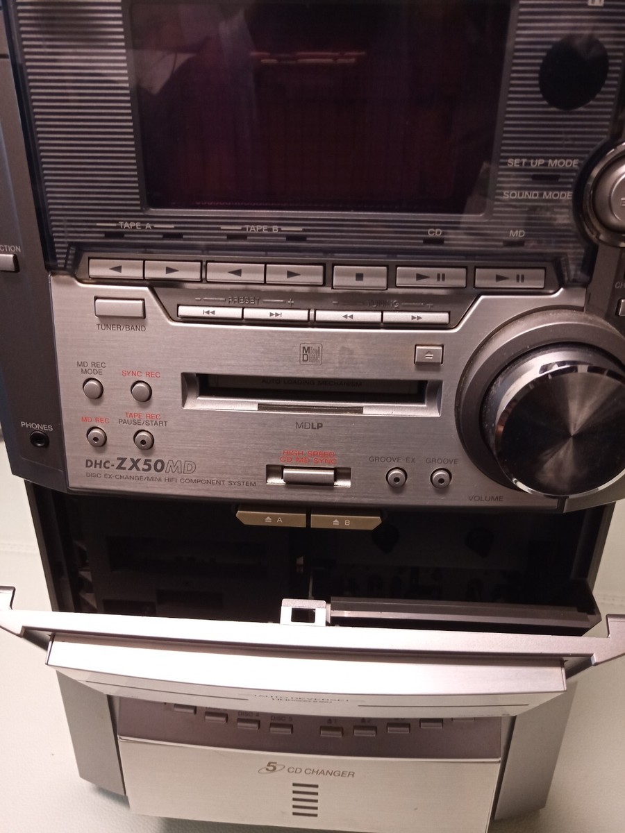 SONY DHC-ZX50MD-MINIDISC, 5 CD CHANGER, DUAL CASSETTE, AM/ FM