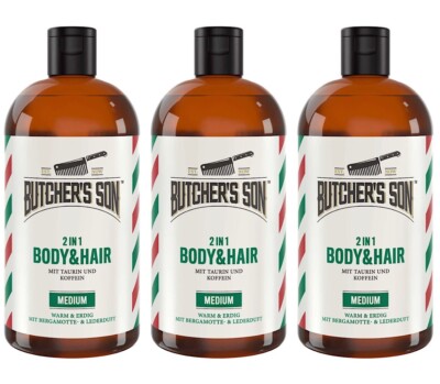   Butchers Son 2in1 Duschgel Medium Showergel Bergamotte Leder Orange 3x 420ml  
