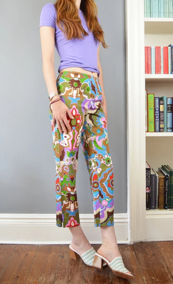Pantalones Philosophy by Alberta Ferretti Años 70 Floral IT44-M Algodón Nueva Era Zeitgeist Foto 3 de 4