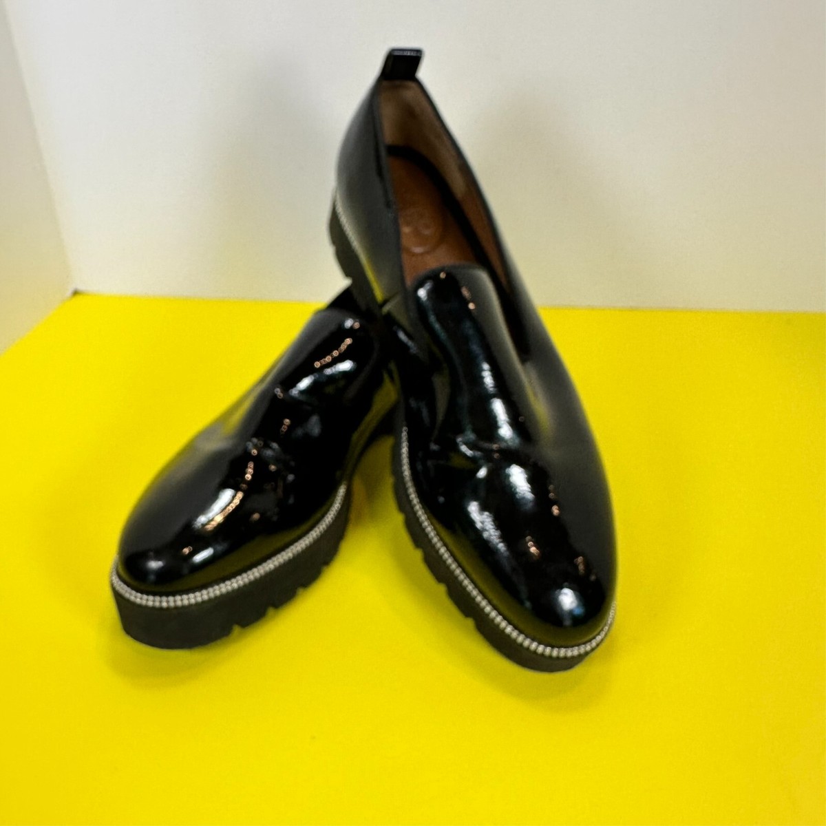 Franco Sarto Black Loafers Platform Cypress Work Dressy Shiny