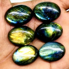 6 Pcs Natural Labradorites 24-25.5mm Flashy Loose Cabochon Gemstones Lot