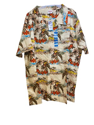 Barefoot In Paradise Men s Tan Toucan 100% Cotton Hawaiian Button-Up Shirt XXL