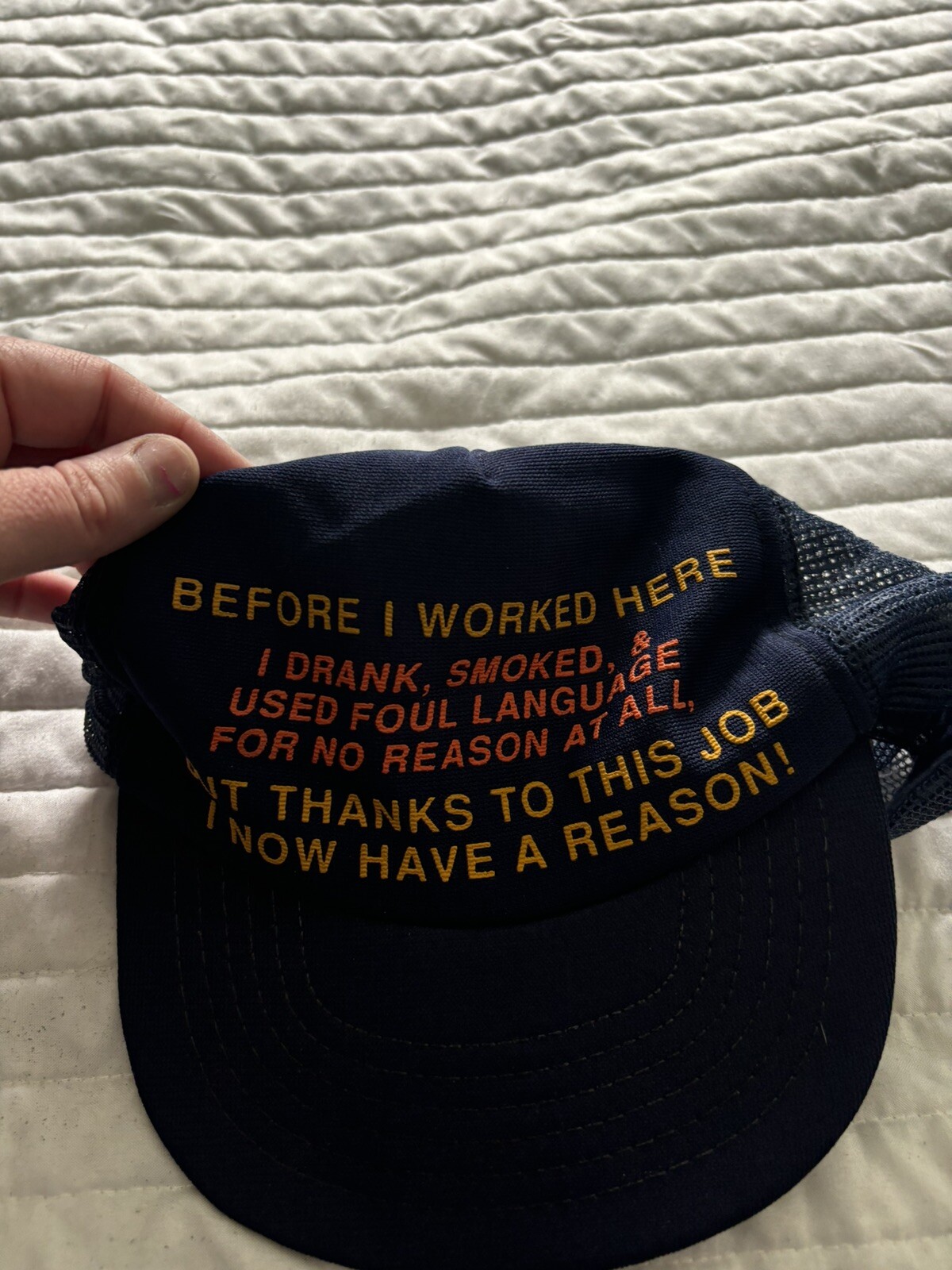 Vintage Funny Party Trucker SnapBack Hat Work Place Saying Old School Hilarious