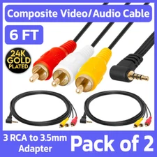 2 Pack 3.5mm Mini AV to 3RCA Cable 6ft AV Audio Video Cord TV Camcorder Adapter