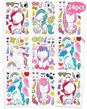 24 Pcs Make Your Own Sticker Sheet Party Favors Face Stickers for Kids Unicorn