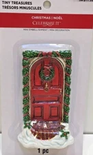 Tiny Treasures Holiday Village Accessory, RED DOOR W/GREEN GARLAND, New in Pkg