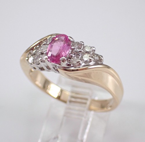 14K Yellow Gold Pink Sapphire and Diamond Engagement Ring Fine Jewelry Gift - Picture 3 of 7