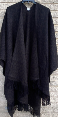 PERRY ELLIS LABEL, MOCHA /BROWN COLORED PONCHO/SHAWL W/ FRINGE