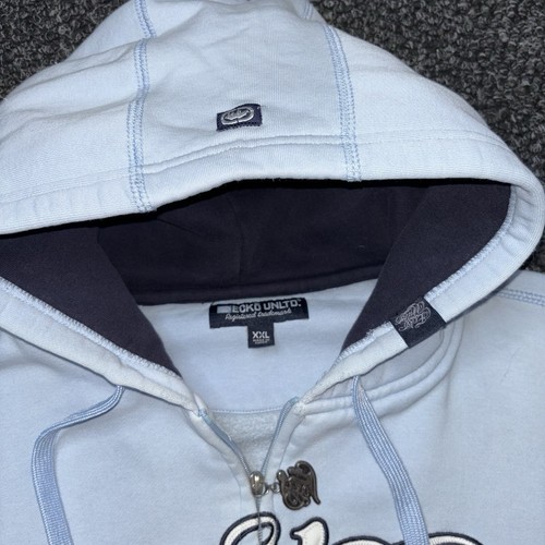 Vintage Y2K Ecko Unltd Hoodie Mens 2XL Full Zip Blue Embroidered Distressed - Imagen 4 de 4