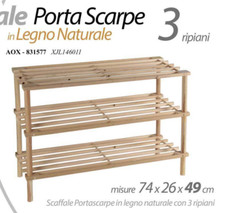 SCAFFALE PORTA SCARPE BASSO SCARPIERA DA TERRA MENSOLA LEGNO NATURALE 74*26*h49