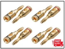 Accessonico 4 Pairs 8 Plugs Speaker Banana Plugs Gold Plated – Open Screw Type B