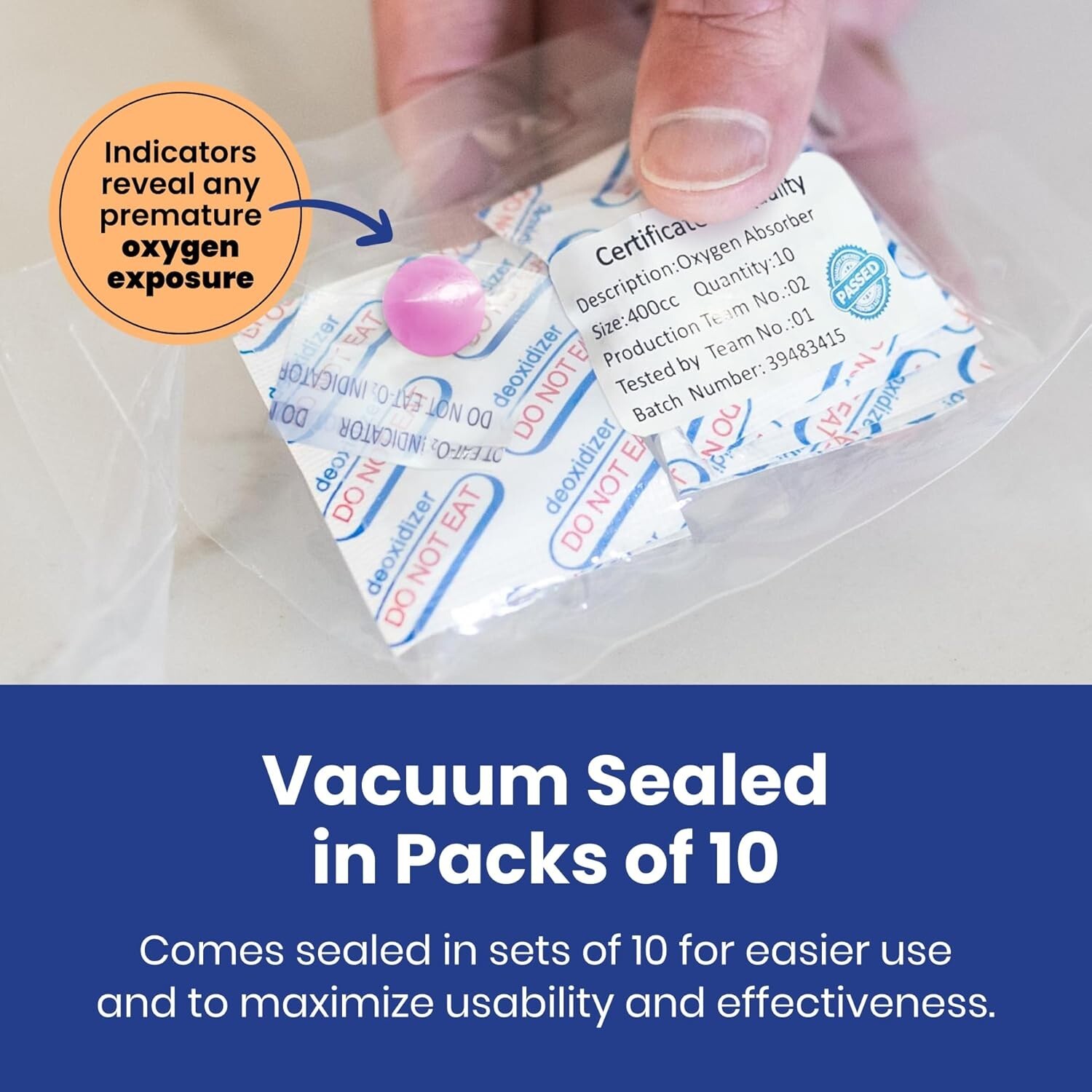 100 Pack 500cc Oxygen Absorbers Food Safe for Mylar Bags, Storage, Canning