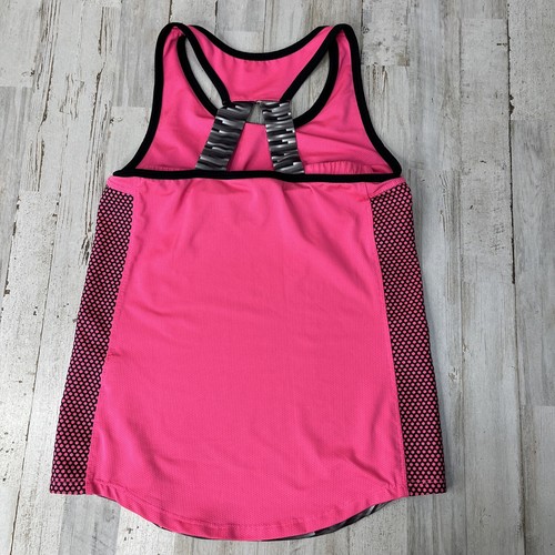 Reebok Girl Mesh Tank Top Size M 10/12 Black Pink Athletic Workout Shirt X10 - Imagen 4 de 7