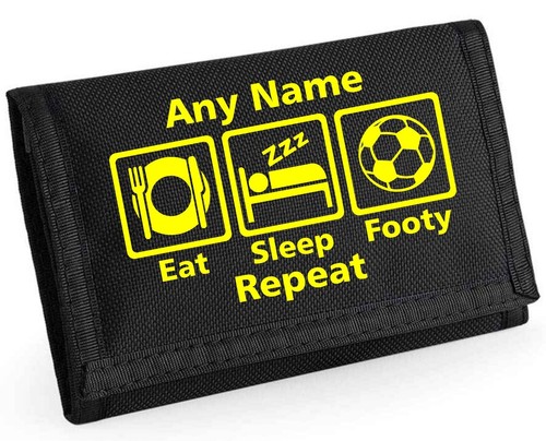 Eat Sleep Footy Repeat Personalised Boys Kids Ripper Wallet With Coin Holder - Picture 12 of 12