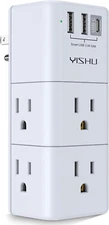 USB Multi Plug Outlet Extender Surge Protector with Rotating Plug, 6 AC Plug Ext