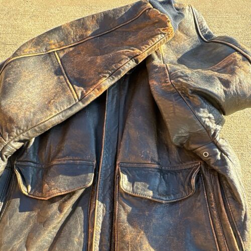 Avirex Brown Leather Stars Stripes Forever Flight Jacket Type A-2 Italy Size XL - Picture 8 of 16