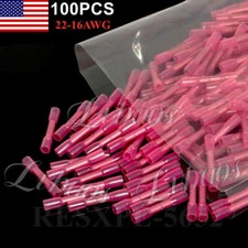 100Pcs Heat Shrink Waterproof Wire Connectors Red 22-16 AWG Butt Seal Terminals