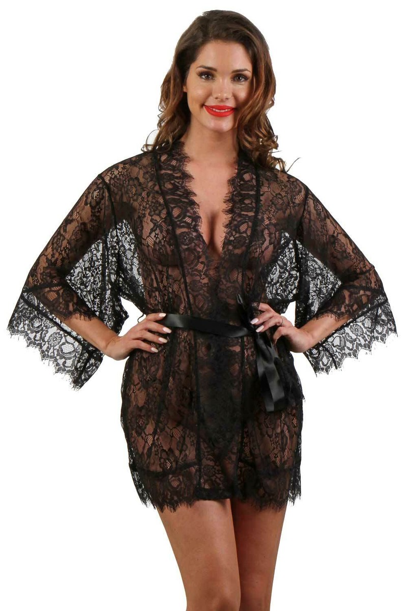 Déshabillé Rouge Transparent Mesh Résille Dentelle - Peignoir Femme Taille Unique - Neuf Avec Étiquettes