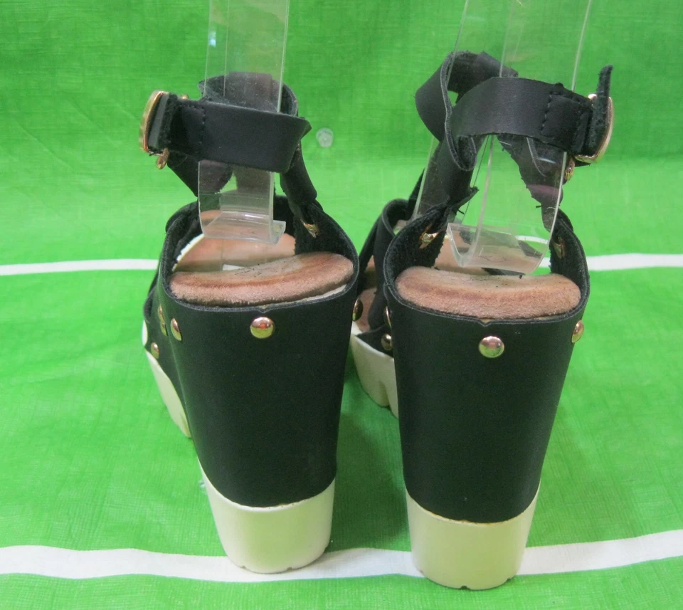 NUEVO Negro 4.5" Tacón de Cuña Alto 1" Plataforma Correa al Tobillo Zapatos MUJERES Talla 6 Foto 3 de 4