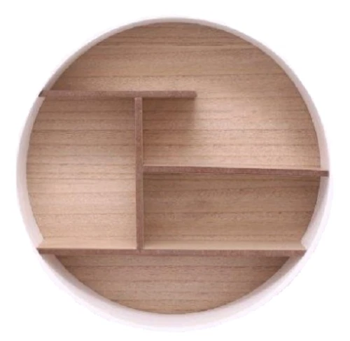 Round wooden shelf unit deals