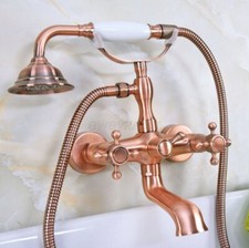 Red Copper Bathroom Clawfoot Bathtub Tub Filler Faucet Set Handheld Shower